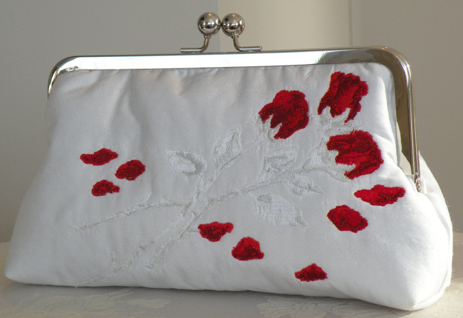 Floral Rose Bridal Bouquet Clutch/Purse/Bag..Wedding/Gift/Party..Embroidered Silk Dupioni..Kimono Fabric..Free Monogram..Photo Lining