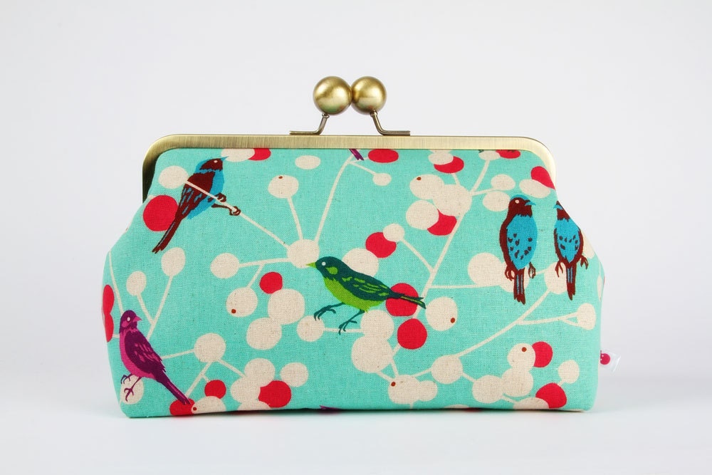 Home pouch - Etsuko Cherry in turquoise - metal frame clutch bag