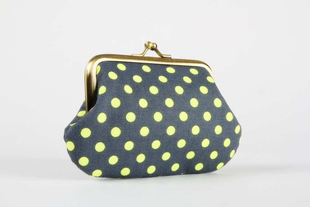 Daddy purse - Neon yellow dots - metal frame pouch