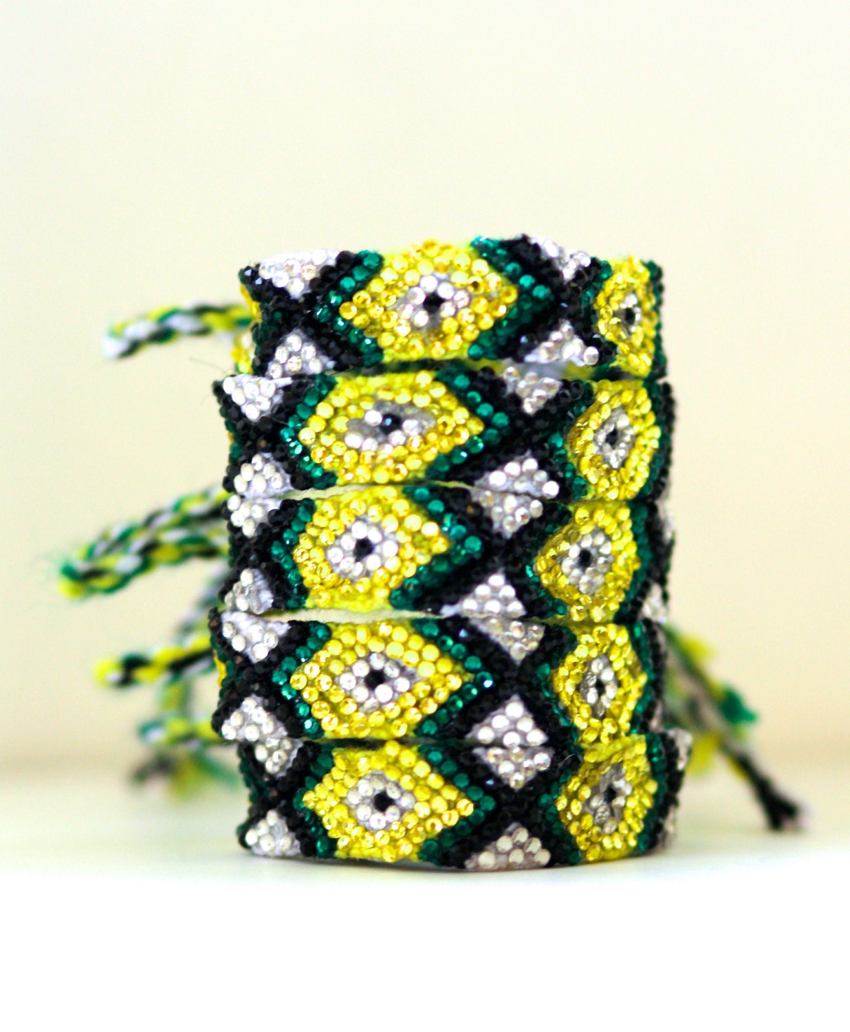 The Original Swarovski Crystal Friendship Bracelet- Daffodil Design  (Silver, Yellow, Black & Green)