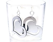 On Sale Brushed Silver Double Heart Earrings Laser Cut Acrylic