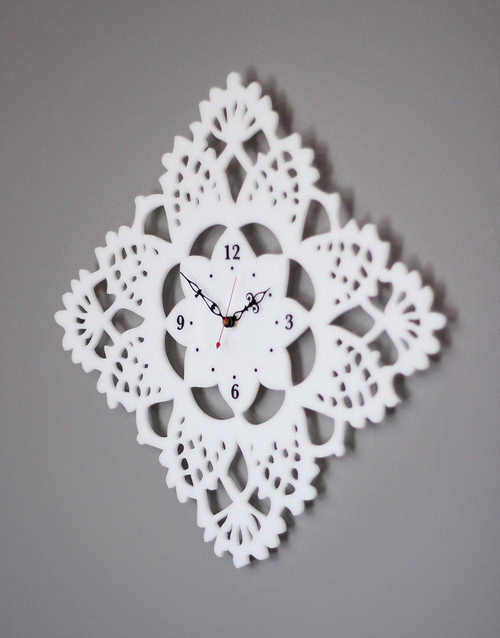 giant lacy doily clock white acrylic
