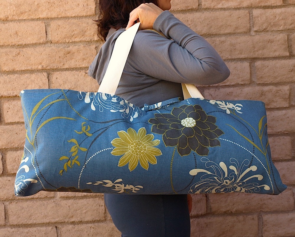 Handmade Yoga or Pilates Tote Gym Bag PAMELA yoga tote blue floral