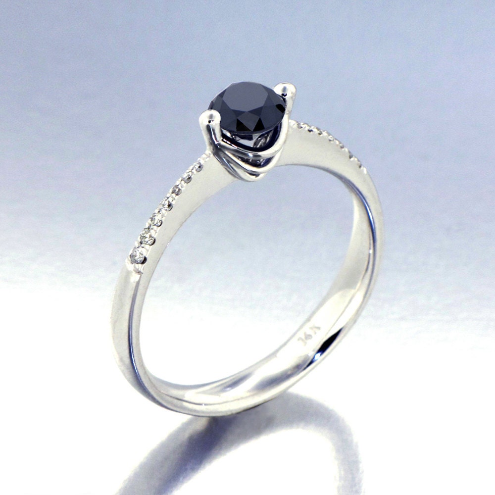 SOLO Black Diamond Engagement  Ring, 14k white gold ring, Diamond Solitaire Ring,  Arosha Italian Fine Jewelry