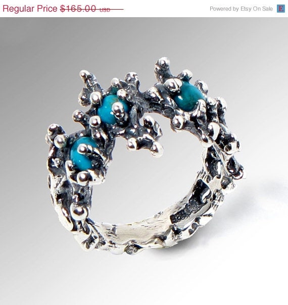 20% off SALE Ends May 23- BETWEEN THE Seaweeds Silver Gemstone Ring, Sterling Silver Turquoise Ring, Contemporay  Italian Jewelry