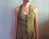 vintage 1980s Romper  // Floral Rayon Romper with Back Cutouts