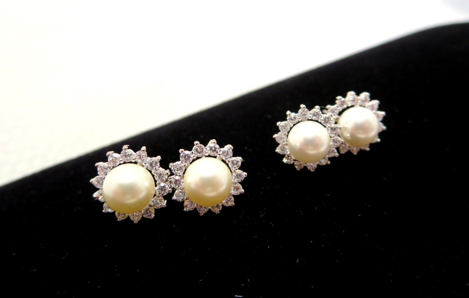 Pearl stud earrings, bridal earrings, rhinestone stud earrings, wedding jewelry, bridesmaid gift, classic bridal earrings