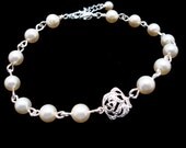 Delicate bridal bracelet, pearl bracelet, rhinestone rose bracelet, wedding jewelry, bridesmaid jewelry