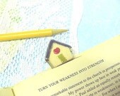 Bookmark One Little Clay House Red Heart Lime Green Door Tiny Clay House Book Mark