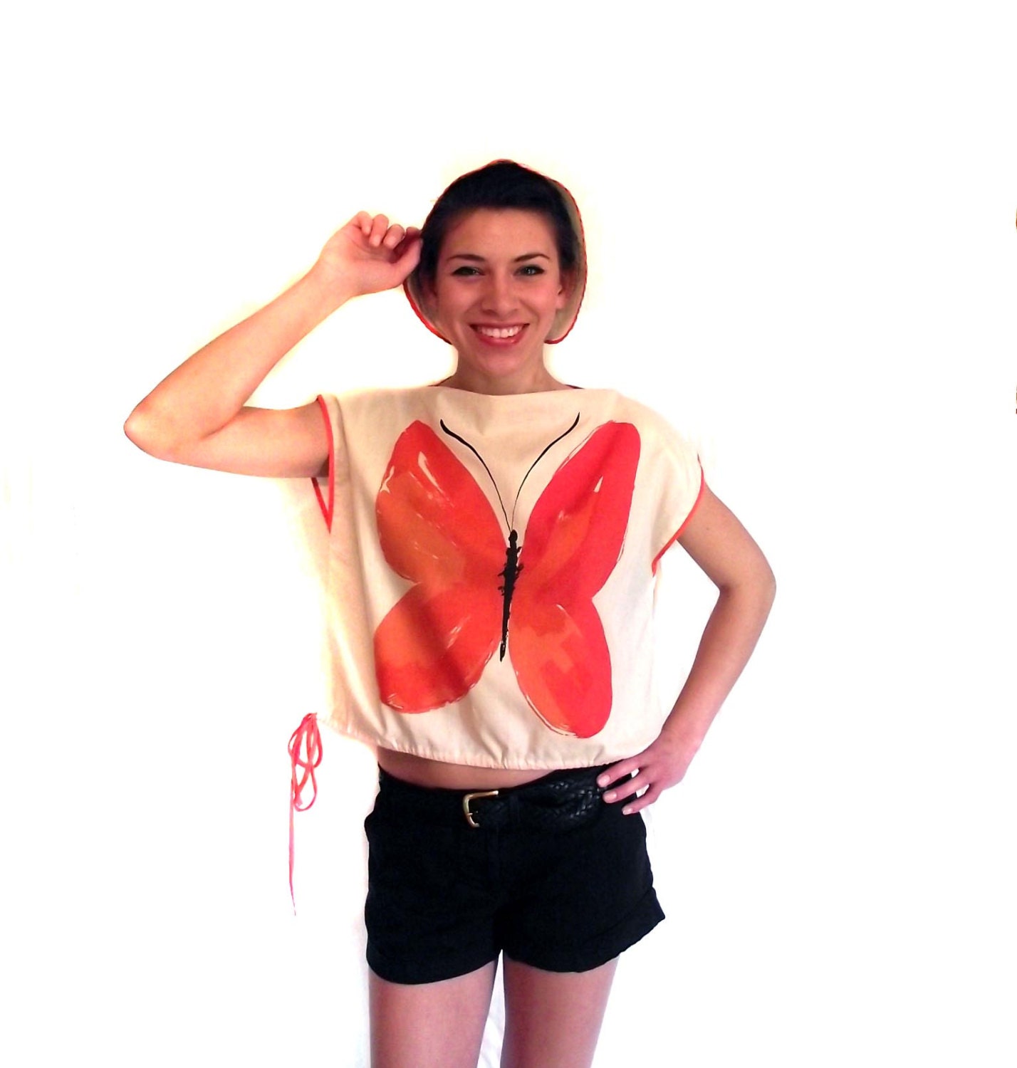 60s Vera Blouse n Hat Set. Vintage Vera Neumann Butterfly Blouse