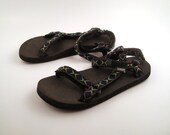 1990s Teva Sandals Vintage Black and Neon Thongs