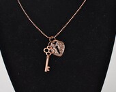 Vintage style skeleton key & keyhole necklace