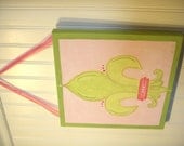 Baby nursery Children wall art Nursery paintings Kids girls room decor artwork 12 x 12 pink green new orleans french "fleur de lis"