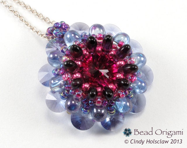 Passionflower Crystal Dahlia Flower Beaded Pendant