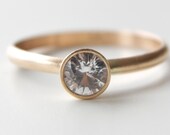 White Sapphire Engagement Ring in 14k Gold - solitaire ring with tapered bezel modern brushed finish