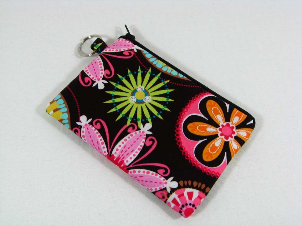 Floral coin purse zipper pouch iPod holder - Carnival Bloom Brown