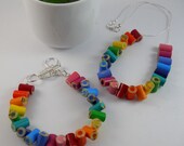 Necklace and Bracelet Jewelry Set - Colored Pencil - Beaded Necklace - Teacher - Teacher Gift - Pencil - Multi Color Rainbow - Adjustable