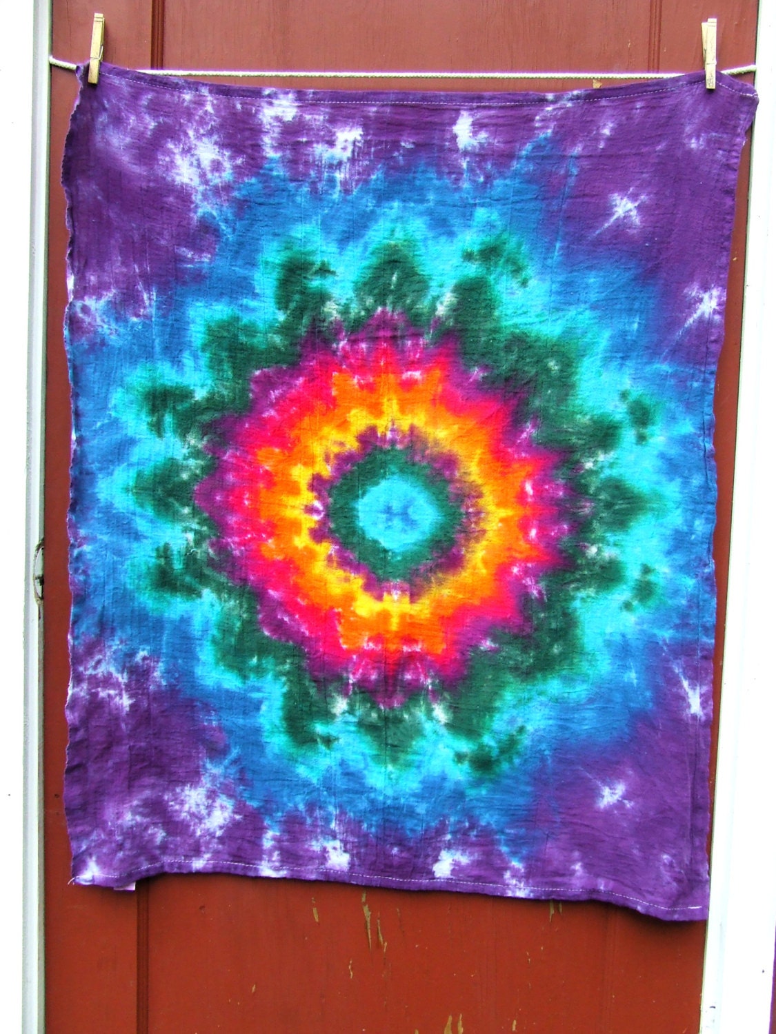 Rainbow Mandala Tie Dye Tapestry Wall Hanging or Tablecloth -  38 x 30