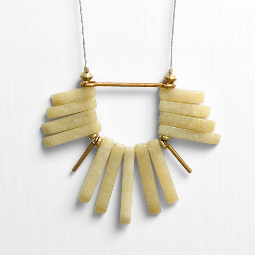 NEW - Olive Jade Fan Cord Necklace Brass with Accents