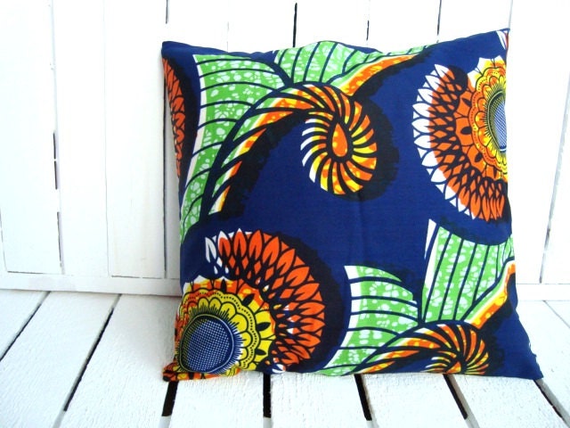 Cushion pillow, African wax print Tropical (14 inch)