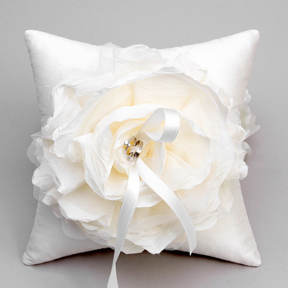 Wedding ring pillow - ivory flower bridal ring bearer pillow