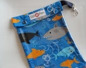 XL Epi Pen Carrier w/ Clear Pocket and Clip Holds 2 Allergy Pens / Antihistamine/ First Aid (6x8 Shark Attack Fabric)