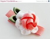 HAIR CLIP SALE... Agalia / White and coral cabbage rose  hair clip - no slip grip