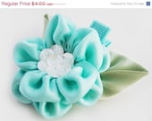HAIR CLIP SALE... Tale / Peach Blossom in Aqua hair clip - no slip grip