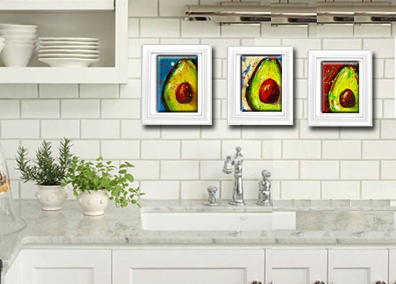 Art, Painting, still life, Decor, avocado art, original, modern, Gift, home decor, kitchen decor, kitchen art, red, blue, avocado art