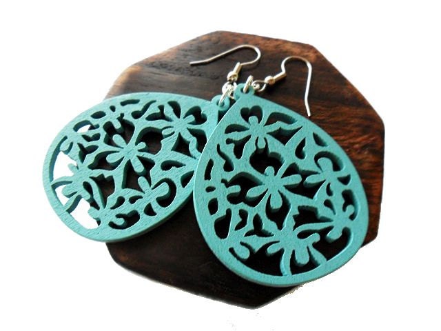 Light Blue Wooden Earrings, Teardrop, Duck Egg Blue, Aqua, Robins Egg