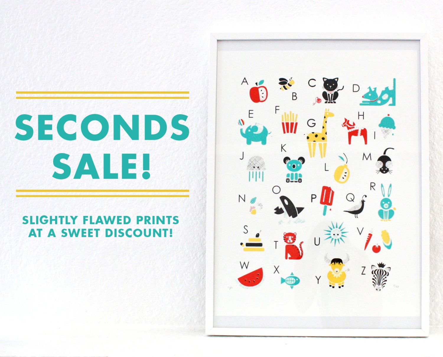 Seconds Sale Alphabet Print, Poster, Screenprint, Nursery Art, Kids Room