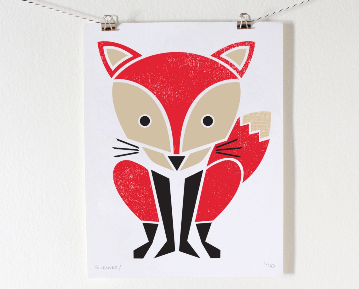 Fox Print, Screenprint, Red, Nursery Art, Woodland Art