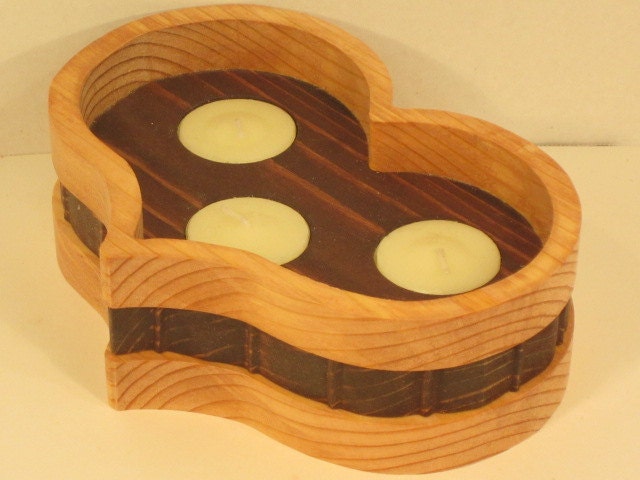 Heart Shaped 3 Tea Light Candle Holder Handmade