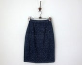 80s skirt / crosshatch print navy wiggle high waist fitted cotton (xs - s)