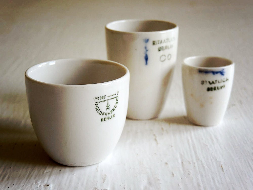 vintage lab crucibles, set of 3, from Germany marked Berlin (set no. 3)