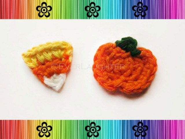PATTERN-Crochet Pumpkin and Candy Corn Applique-Perfect for Halloween and Autumn