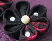 Kanzashi Kimono Fabric Flower - Set of 2 Hairclip - Navy blue