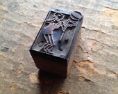 Antique PRINTERS BLOCK Copper on Wood - Man in bathing suite with beach ball