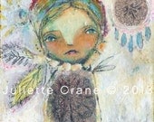 Raw Art, Whimsical Mixed Media- 8x8 inch Print of the Original Painting Rainbow Warrior by Juliette Crane