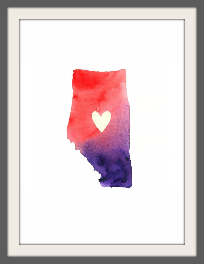 i love alberta watercolor map print: 8.5 x 11