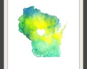 i love wisconsin watercolour print (8.5 x 11)