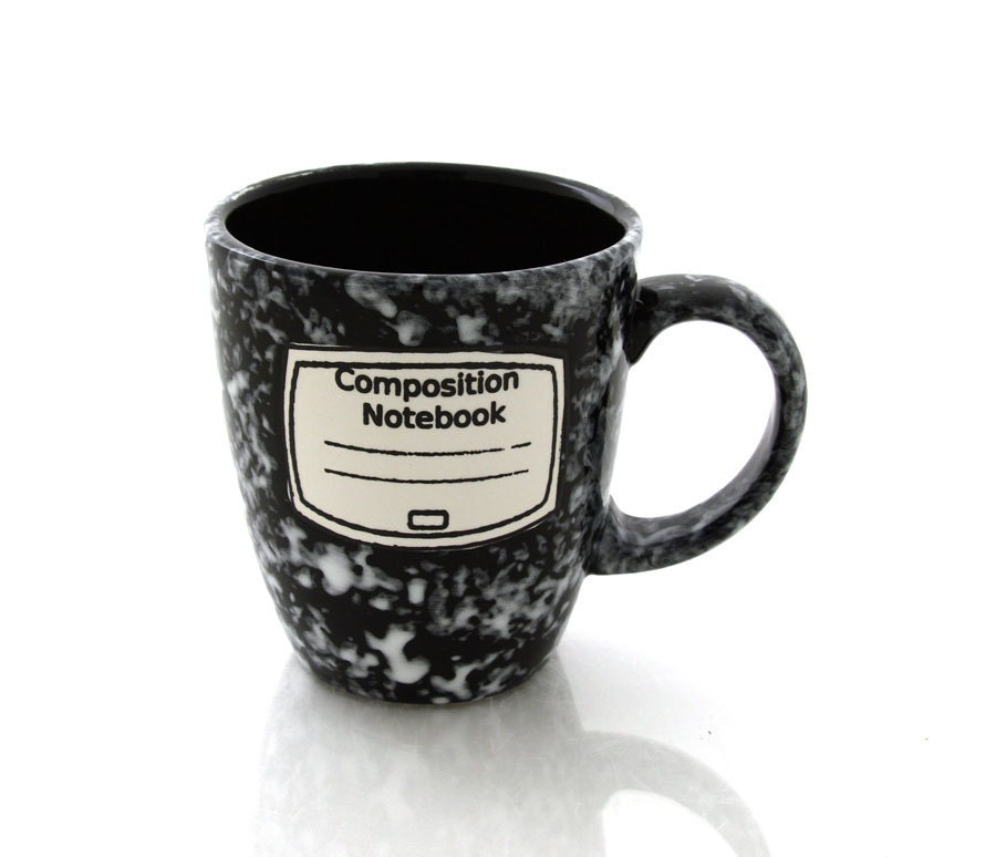 personalized teacher mug, Composition notebook, large 18 oz