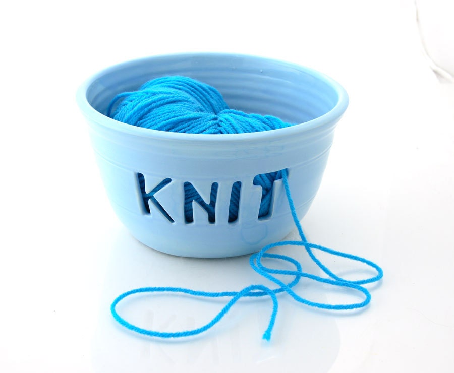 Knit Yarn Bowl,  Knitting Crochet, sky blue