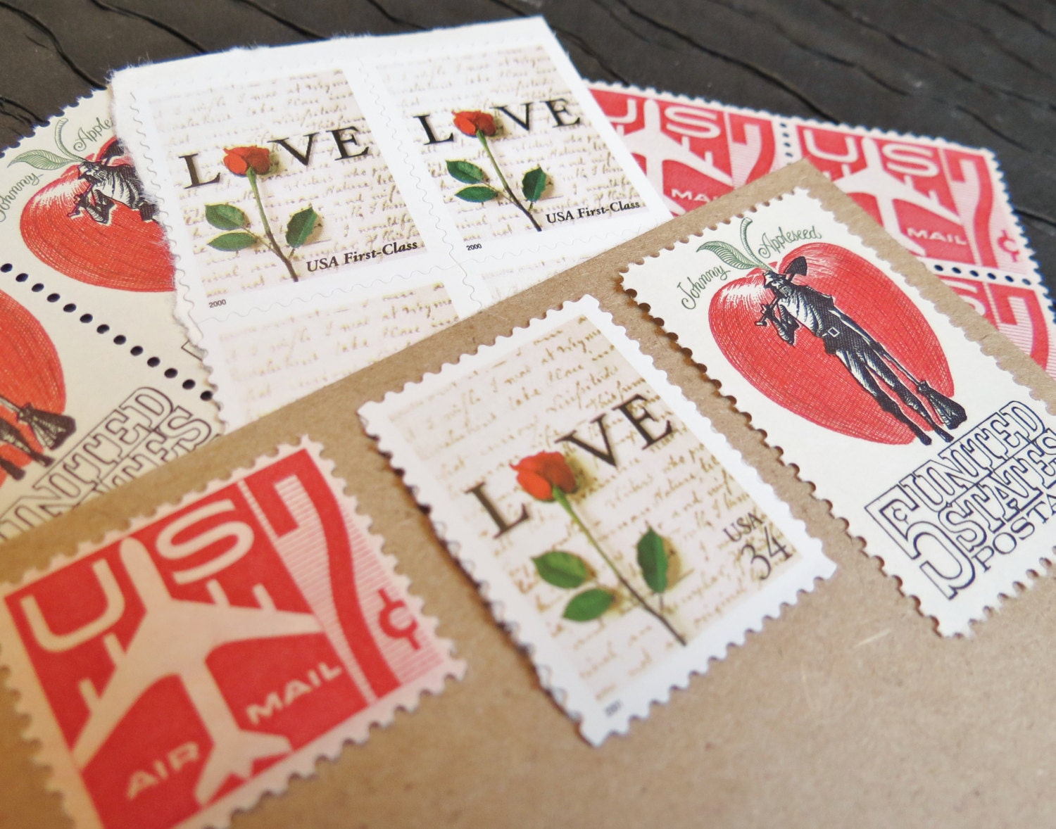 Apple of My Eye II ..  UNused Vintage Postage Stamps  .. post 5 letters