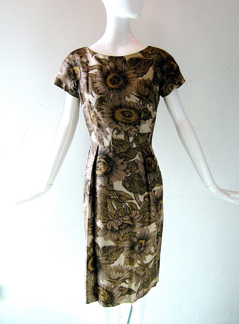 60s silk summer dress - designer sheath w/ matching flower print jacket - 1960s Mad Men summer wedding chic - 34 bust size 4 or 6