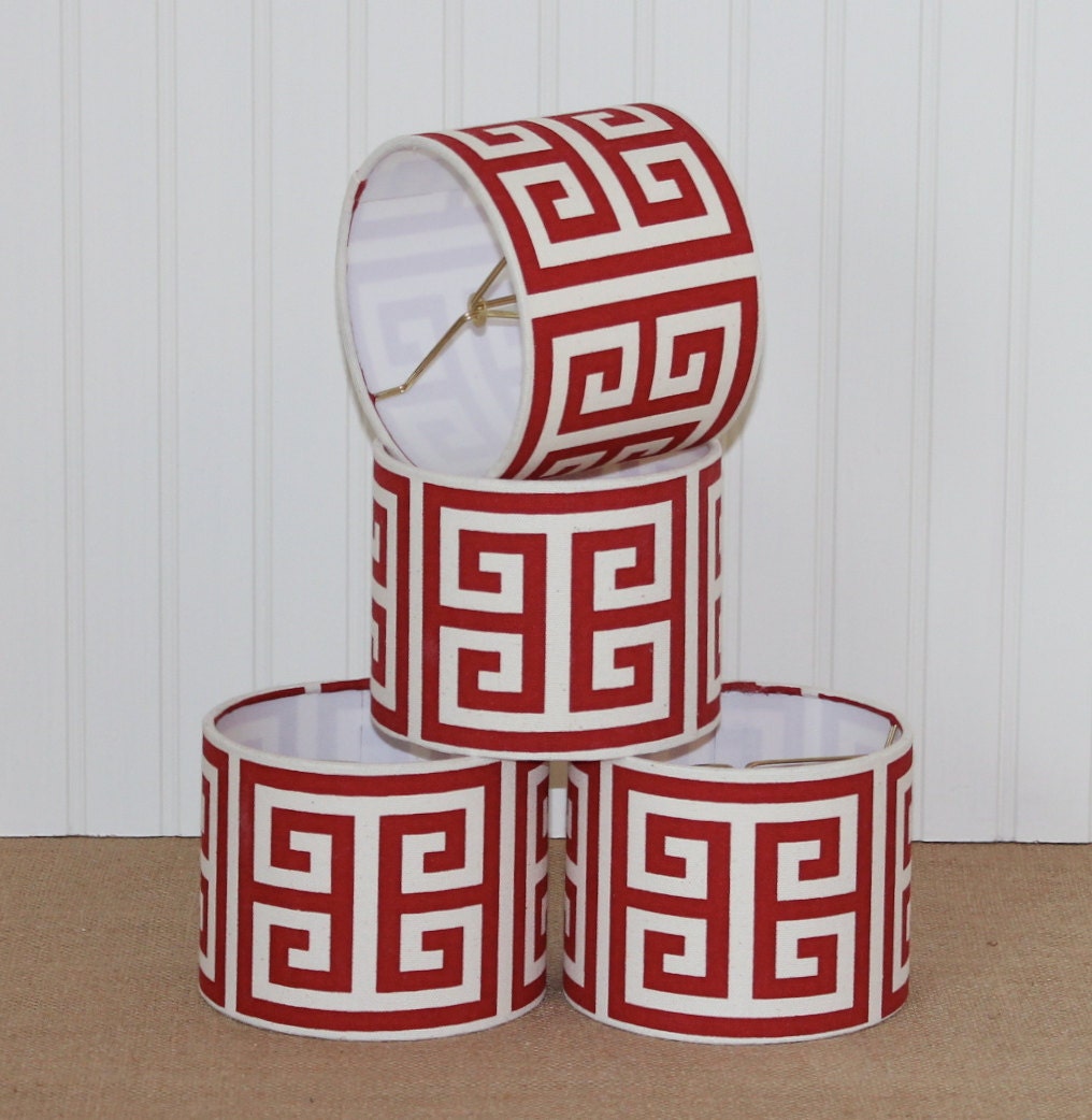 Red Greek Key  Drum Lampshades