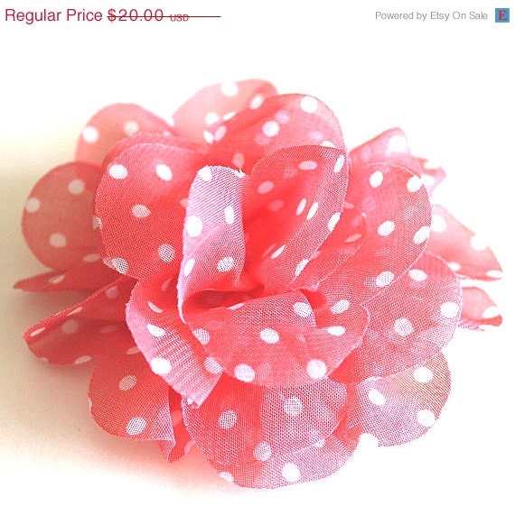 ON SALE Polka dots fabric flower pink and white brooch