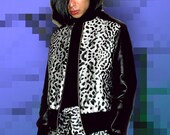 Silk Printed Bomber with Leather Sleeves