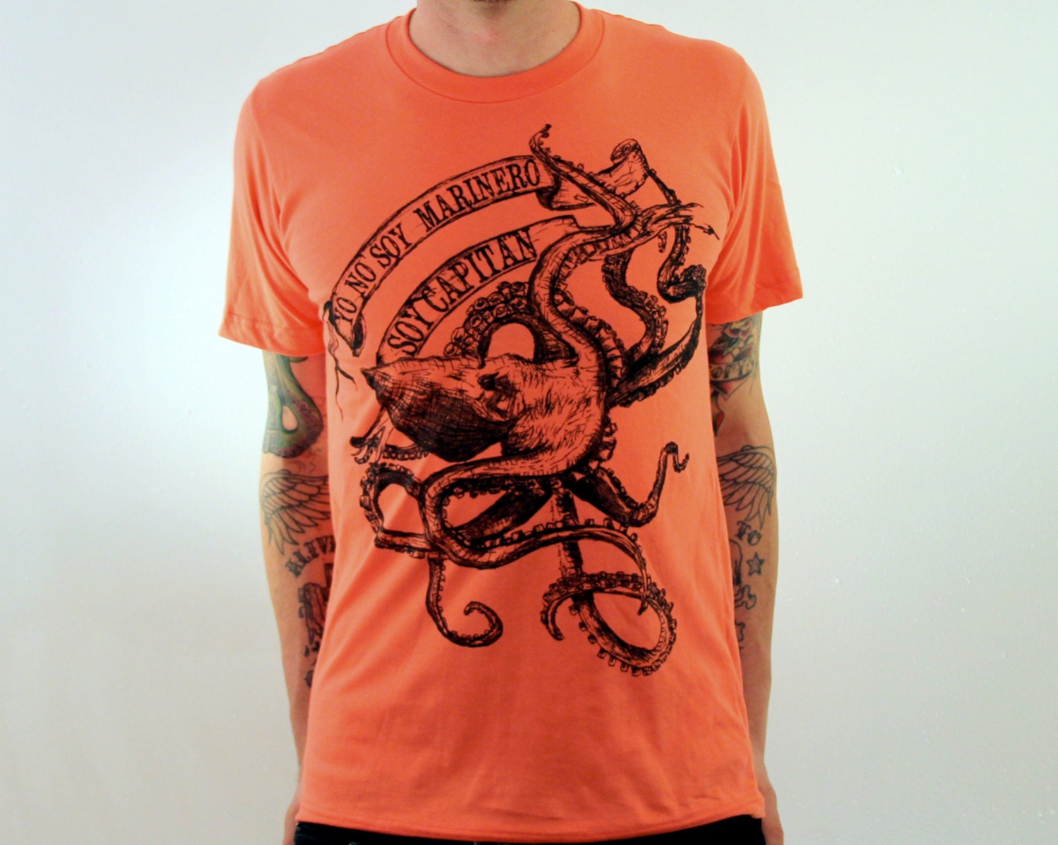 La Bamba Octopus T Shirt - American Apparel - Coral - xs s m l xl xxl - Nautical Shirt