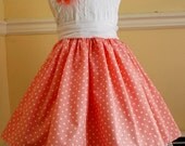 Peach or lavender dot dress for girls with lined ruffle bodice peach rosette and organza sash